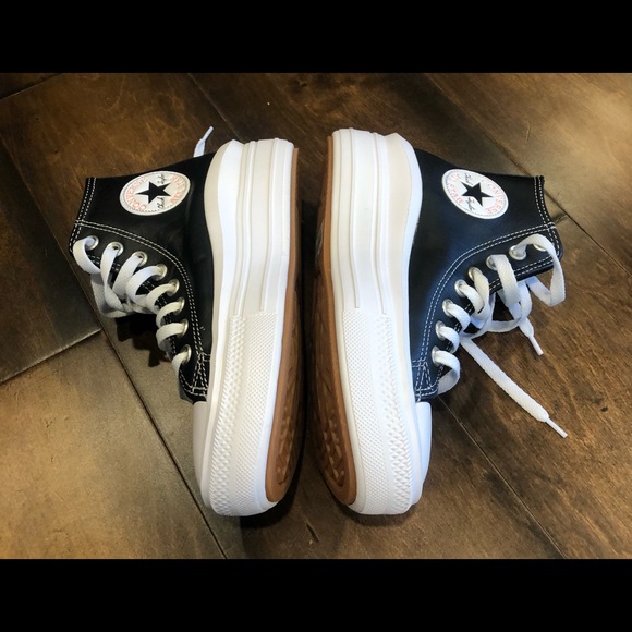 CONVERSE CHUCK TAYLOR MOVE PLATFORM HIGH TOP BLACK leather NEW - Picture 3 of 16